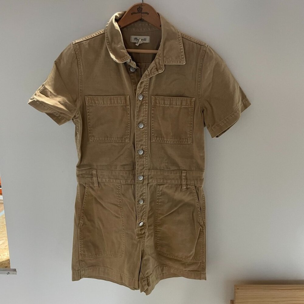 Madewell Garment-Dyed Relaxed Coverall Romper Seed Khaki Relaxed Cotton Size M